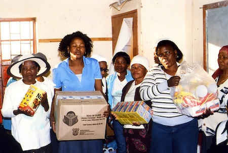 Receiving parcels with food and clothes for the support group